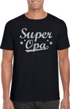 Bellatio Decorations Super opa cadeau t-shirt met zilveren glitters op zwart voor heren