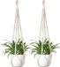 Merkloos Macramé panier suspendu intérieur et extérieur, pot de fleurs suspendu en coton, corde avec perles, ivoire