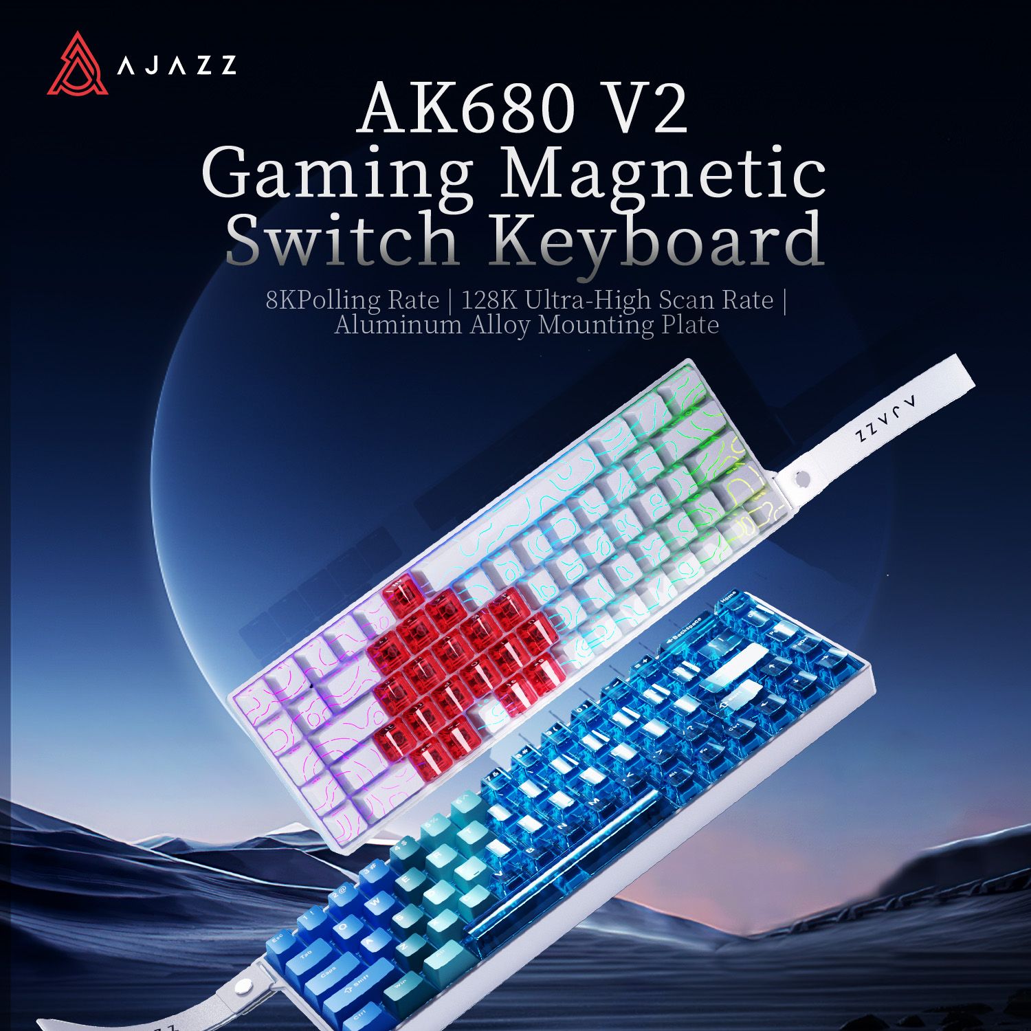 AJAZZ AK680V2 Bedraad gaming-toetsenbord met magnetische schakelaar 8k polling rate 128k ultra-hoge scanrate Montageplaat van aluminiumlegering