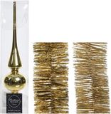 Decoris Kaemingk B.V. Kerstversiering glazen piek glans 26 cm en folieslingers pakket goud