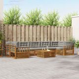 vidaXL Hoek loungeset 7 zitplaatsen acaciahout naturel en lichtgrijs