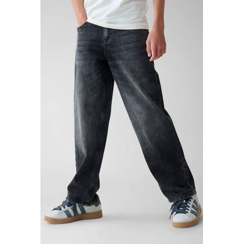 Shoeby Wide Leg Baggy Fit Jeans Black Denim Grijs Jongens Katoen Effen - Maat 158