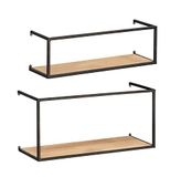 WENKO Wandrek Geo, set van 2, metaal en grenenhout, industrieel design, zwart/bruin