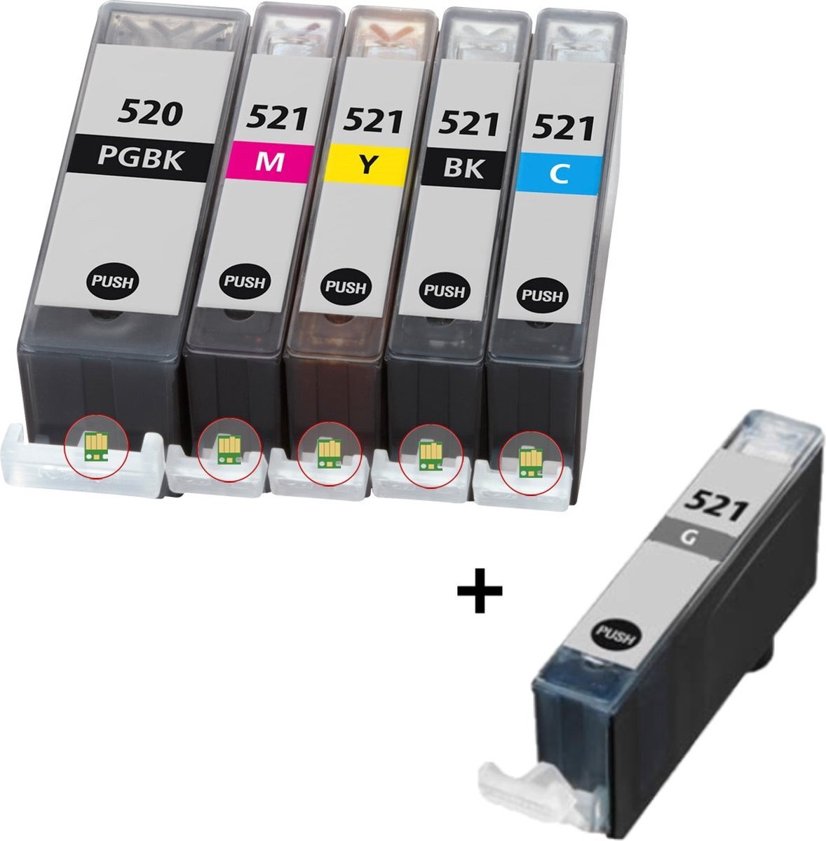 InktDL Compatible inkt cartridges voor Canon PGI-520XL / CLI-521XL | Multipack van 6 inktcartridges voor Pixma MP980 en Pixma MP990 (+Grijs)