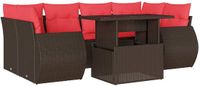 vidaXL 7-delige tuinbankset met kussens, bruin, polyrotan