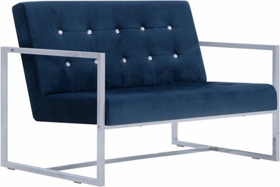 vidaXL Tweezitsbank met armleuningen chroom en fluweel blauw