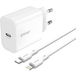 BWOO Chargeur secteur avec câble Lightning CDA233, 20W, 3A, 1 x USB-C, Blanc