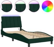 vidaXL Bedframe met LED-verlichting fluweel donkergroen 90x200 cm