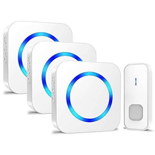 SURFOU Draadloze bel, 3 plug-in ontvangers, 400 m, draadloos bereik, bel, huisdeur buiten, waterdicht, deurbel draadloos met 55 beltonen, 5 volumes, knipperende led, draadloze huisbel, wit