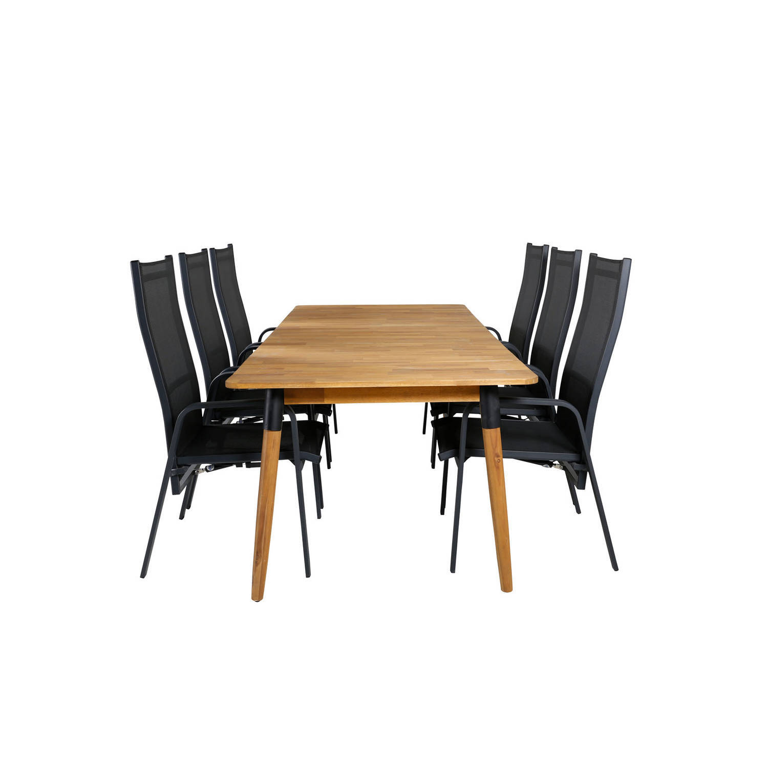 Hioshop Julian tuinmeubelset tafel 100x210cm en 6 stoel Copacabana zwart, naturel.