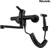 Merkloos / Sans marque Mylucinda® - Keukenkraan Met Spuitpistool – Muurbevestiging en 360° Draaibaar – 3 Waterstraaltypes – Geschikt voor Keukens, Badkamers, Restaurants en Hotels – Zwart