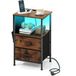 Coast Ensemble de tables d'appoint Coast 2 pièces - avec station de recharge et éclairage LED - 2 tiroirs en tissu et 6 compartiments latéraux - marron rustique