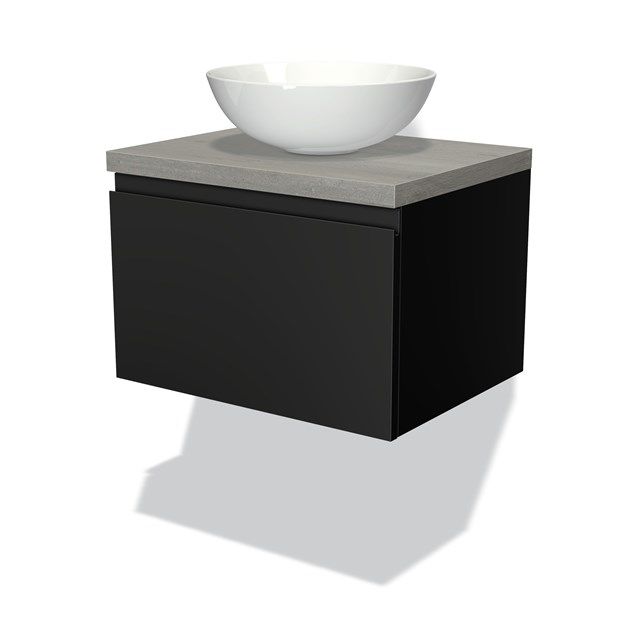 Maxaro Badkamermeubel Modulo Plato 60cm Mat Zwart 1 Lade Grijs Eiken