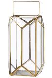GILDE Windlicht Cozy van glas en metaal - goudkleurig - hoogte 29cm x Ø 18cm - kandelaar