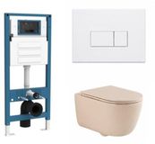QeramiQ Dely Swirl Toiletset - Hangend toilet - Inbouwreservoir - Zonder spoelrand - Diepspoel - PK - Dual flush - Inclusief deksel: Nee - Soft-close - Afklikbare zitting - Keramiek - Beige