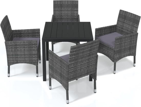 vidaXL 5-delige Tuinset met kussens poly rattan grijs