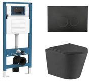 QeramiQ Dely Toiletset - inbouwreservoir Qeramiq Flush - slim zitting - kunststof mat zwarte bedieningsplaat - ronde knoppen - mat zwart