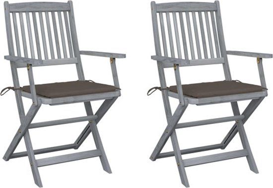 vidaXL Set van 2 klapstoelen met kussens, massief acaciahout, taupe