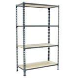 Simon Rack Metalen stelling 1500x800x500 mm - Maderclick | 4 niveaus, Houten legbord, 150 kg buigbelasting, Corrosiewerende coating, Montage met kliksysteem, Grijs