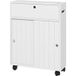 Meuble sur roulettes salle de bain blanc 52x17x67 cm, rangement WC avec porte-papier toilette, étroit et mobile