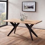 FineBuy Table de salle à manger acacia bois massif avec cadre métallique noir design