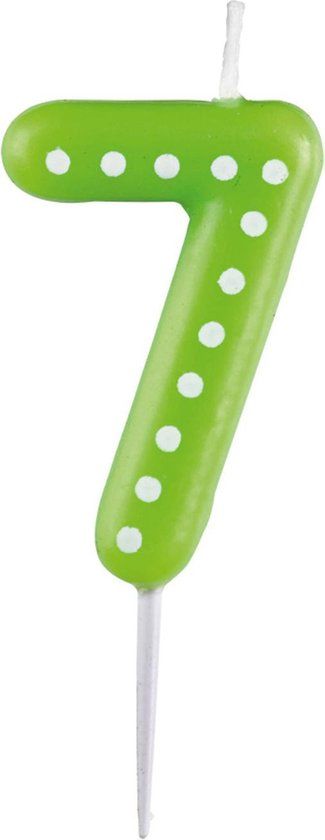 Groen - Cijfer 7 Dots & Stripes Kaars - 6,5 cm - Verjaardag
