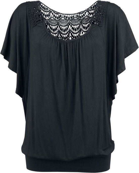 Black Premium by EMP Zwart los t-shirt met kant - Dames - S