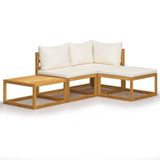 vidaXL 4-delige Loungeset met Kussens Massief Acaciahout Crème