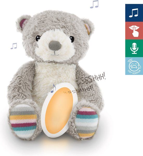 Zazu Bruno de beer babyslaapknuffel met opname functie - grijs