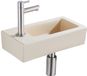 QeramiQ Fuente Fonteinset - 37.5x18.5x9cm - keramiek - kraangat links - fonteinkraan geborsteld RVS - afvoerplug - verlaagd sifon - Mat Beige