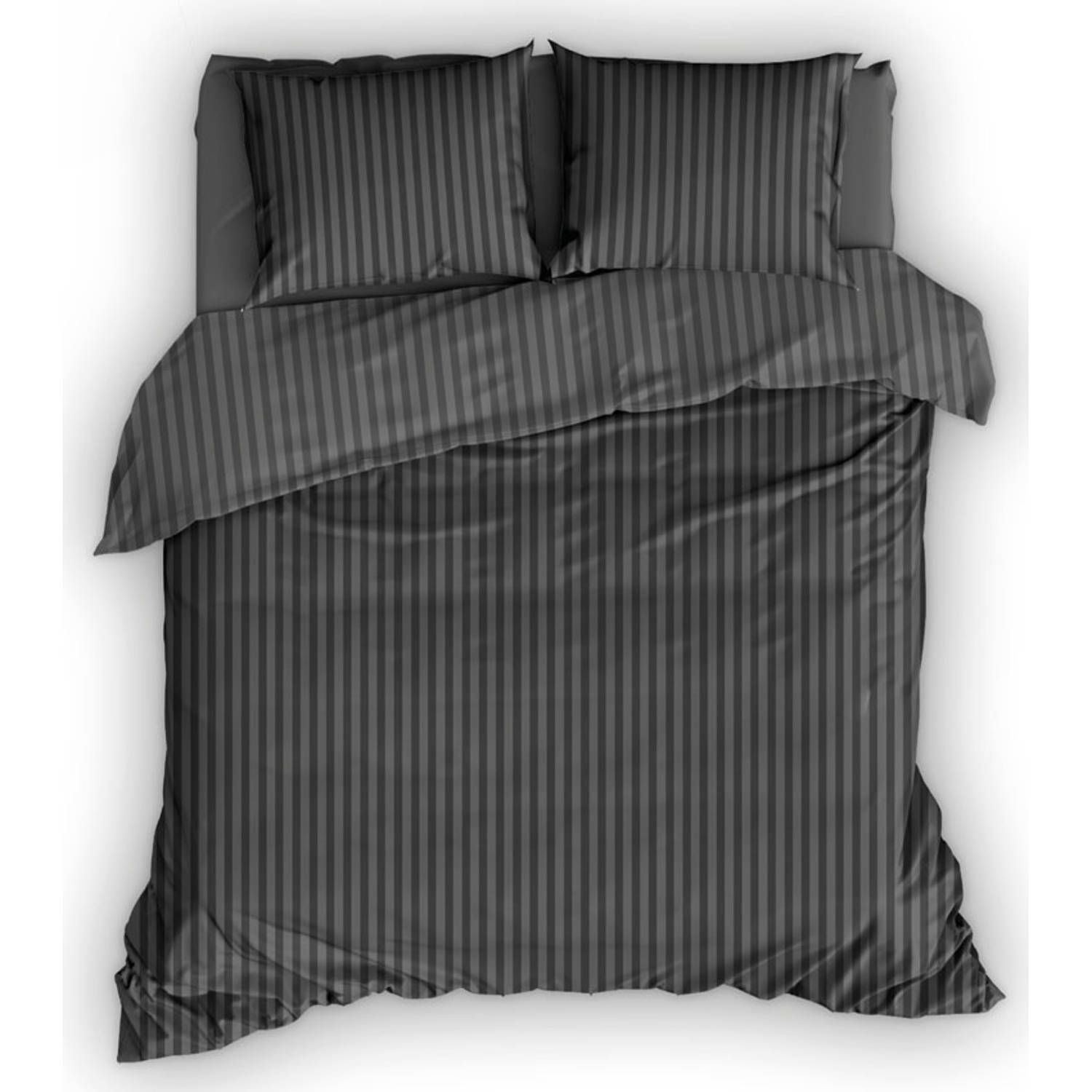 Satin d'or dekbedovertrek streep antraciet - 200x200/220