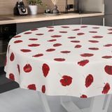 ANRO Afwasbaar tafelkleed van tafelzeil, pvc, klaprozen, vlinders, wit/zilver, rond, 120 cm
