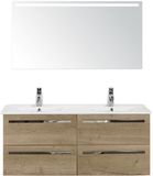 BES LED Seville Badmeubelset 120 cm - 4 Laden Natuur Eiken - Wastafel Enjoy Dubbel met Sence Spiegel