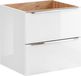 Elise White Meuble sous lavabo, 60 cm de large, 2 tiroirs, blanc brillant, avec placage chêne doré