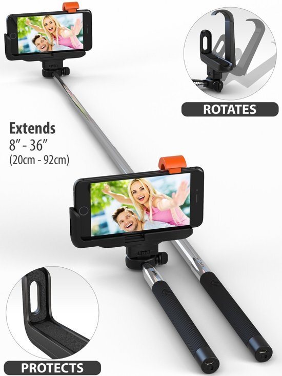 KJstar - Selfie Stick Draadloos Met Bluetooth voor iPhone 8 / 7 / 6 / 6S / SE / 5S / 5C - Zwart