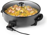 Swiss Haus PP42 Elektrische Hapjespan met Deksel - XXL Ø42cm – 1500W Partypan – PFAS Vrij Antiaanbaklaag – Regelbare Thermostaat 120–220°C – Hittegeïsoleerde Handgrepen – Zwart