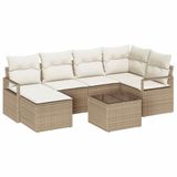 vidaXL Bankstel - 7-delig - Beige en Crème - Poly Rattan