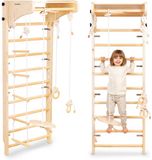 Mamabrum Montessori Houten Klimrek voor Kinderen 3+ Wandgemonteerd Gymrek met Schommel, Gymringen & Klimtouw – Indoor Motoriek Speelgoed