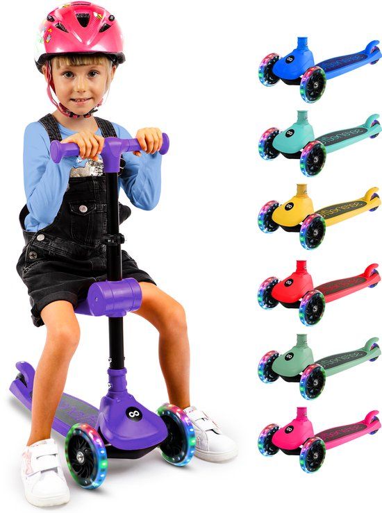 SereneLife Kinderstep – 3-Wiel Step – Opvouwbare Kinderstep met Verstelbare Hoogte – LED Verlichting – Verstelbaar Stuur – Antislip Voetplaat – Step voor Jongens en Meisjes