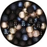 Kaemingk B.V. Boules de Noël en plastique - mélange - bleu foncé champagne noir - 48 pièces - 3 cm - incassable
