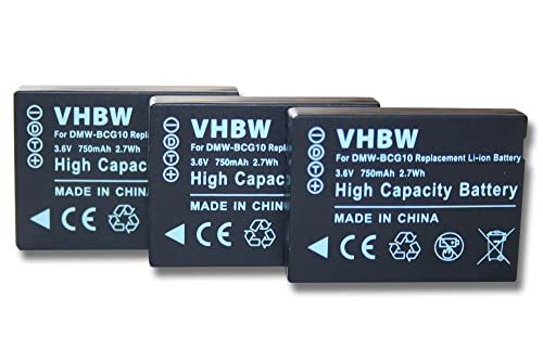 VHBW 3 x accuset 750mAh compatibel met camera Panasonic Lumix FMC-ZS7, DMC-ZS8, DMC-ZS10, DMC-ZS15, DMC-ZS20, DMC-ZX1 vervanging voor DMW-BCG10 / DMW-BCG10E