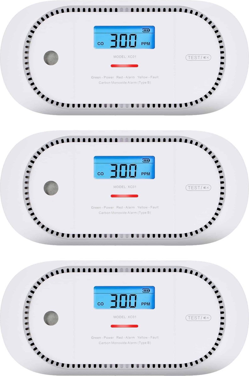 X-sense XC01 Koolmonoxidemelder - 3 koolmonoxidemelders - 10 jaar batterij - 10 jaar Figaro® sensor - LCD display - Voldoet aan Europese norm