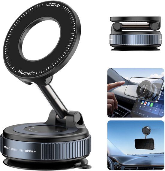 Ulanzi SK-25 MagMount Telefoonhouder met Zuignap - Magnetisch & MagSafe Compatibel - Krachtige Zuignap voor Auto & Bureau - Kunststof en Aluminium - Zwart