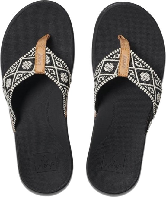 Ree, F. Ortho-Bounce woven zwart wit slippers dames