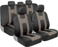 BDK carXS Tweekleurige beige autostoelhoezen complete set met bijpassende achterbankhoezen, gemaakt voor de meeste auto's, vrachtwagens, bestelwagens, SUV's
