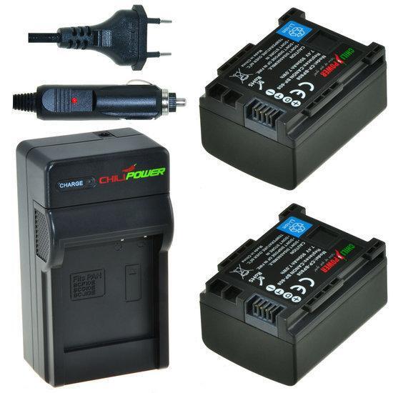 ChiliPower 2 x BP-808 accu's voor Canon - inclusief oplader en autolader 2 x BP-808 accu's voor Canon - inclusief oplader en autolader