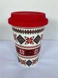 DKD Home Decor Kop met deksel Kerstmis Porselein Rood Siliconen (400 ml) (4 Stuks)