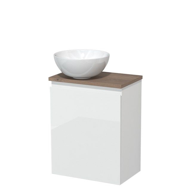 Maxaro Modulo Toiletmeubel - 41 cm - Hoogglans Wit - Middenbruin Eiken