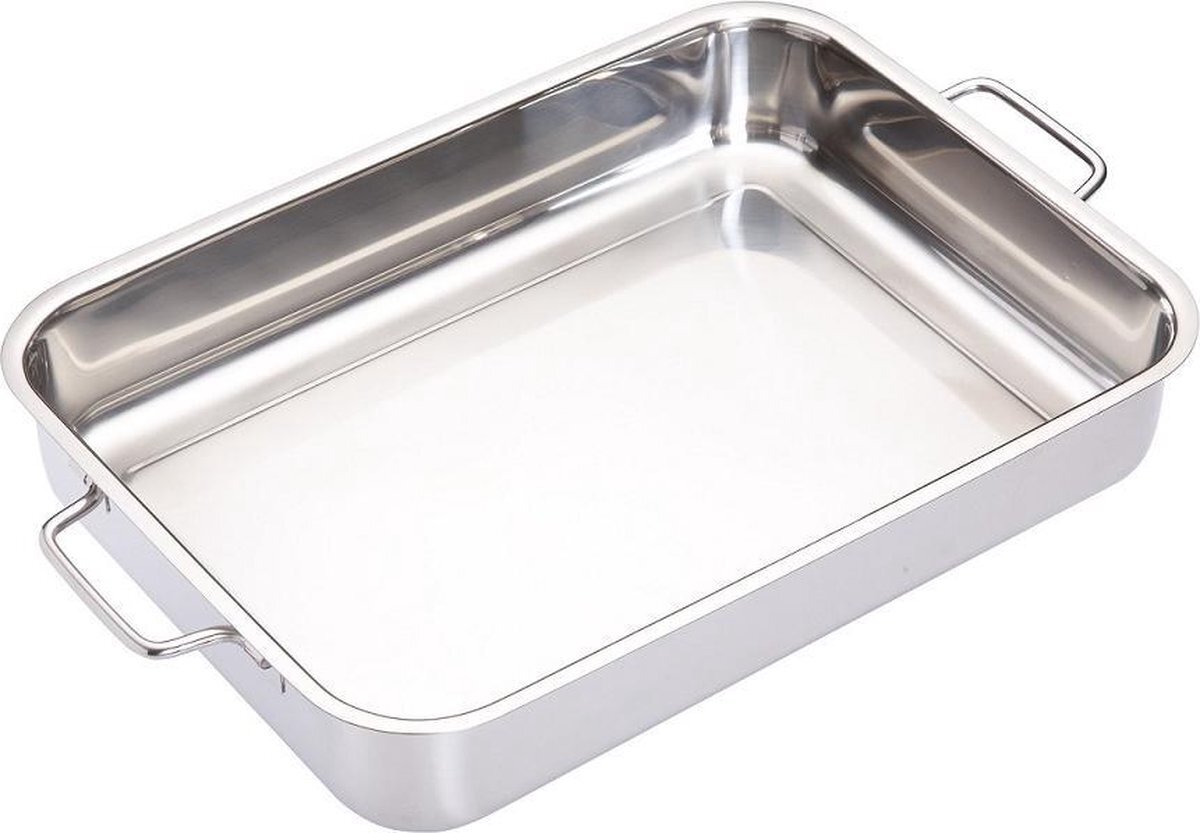 Masterclass Kitchen Craft Braadpan, Heavy Duty, Vaatwasmachinebestendig, Inklapbare Handgrepen, Roestvrij Staal, ??37 x 27 x 6,5 Centimeter, Zilverkleurig, ?KCMCROAST33