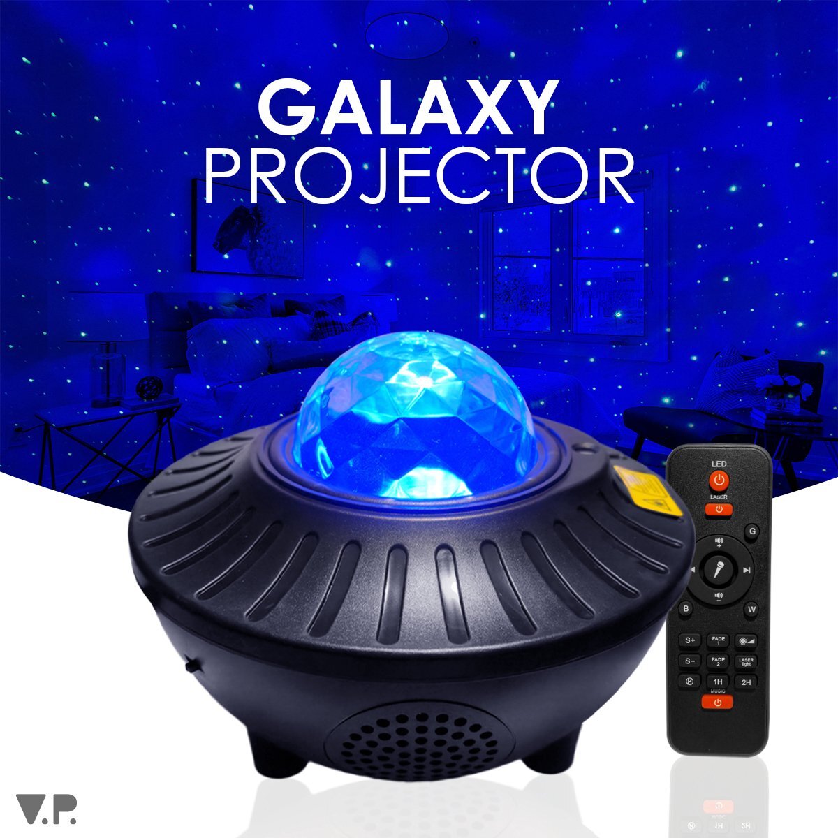 V.P.S. Galaxy Sterren Project met Bluetooth Speaker – Star Projector Lamp – Sterrenhemel – Zwart